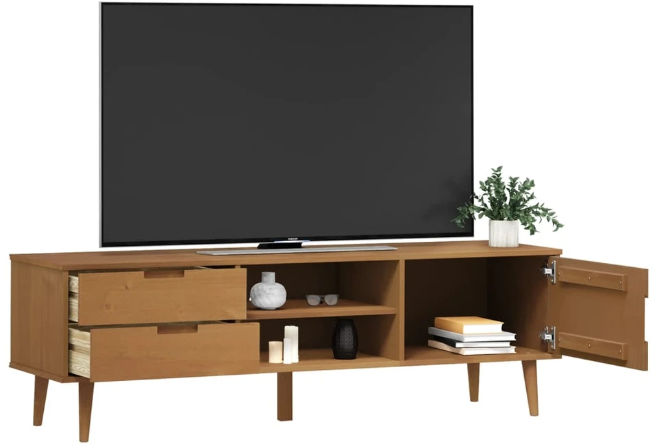 TV staliukas Televizoriaus spintelė MOLDE, ruda, 158x40x49cm, pušies masyvas