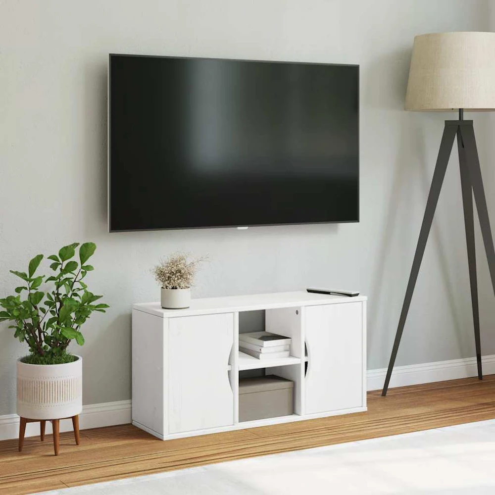 TV staliukas Televizoriaus spintelė, ODDA, balta, 79x24x40cm, pušies masyvas