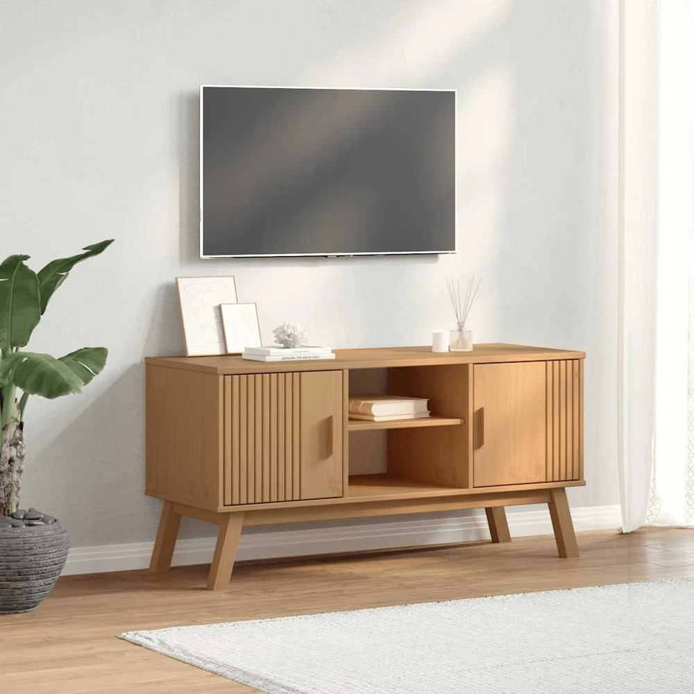 TV staliukas Televizoriaus spintelė OLDEN, ruda, 114x43x57cm, pušies masyvas