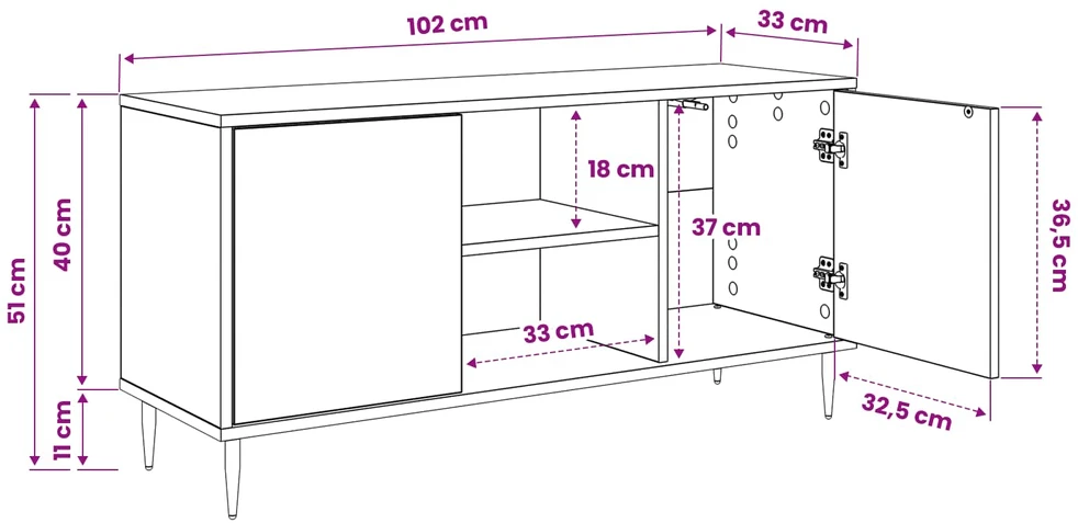 TV staliukas Televizoriaus spintelė OMMEN 102 x 33 x 51 cm Juodojo ąžuolo