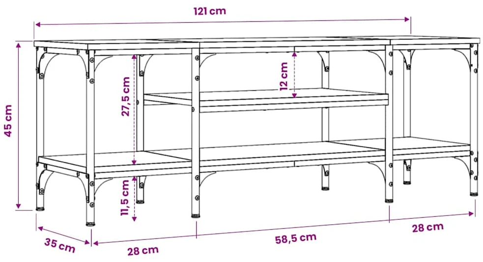 TV staliukas Televizoriaus spintelė, pilka, 121x35x45cm, mediena ir geležis