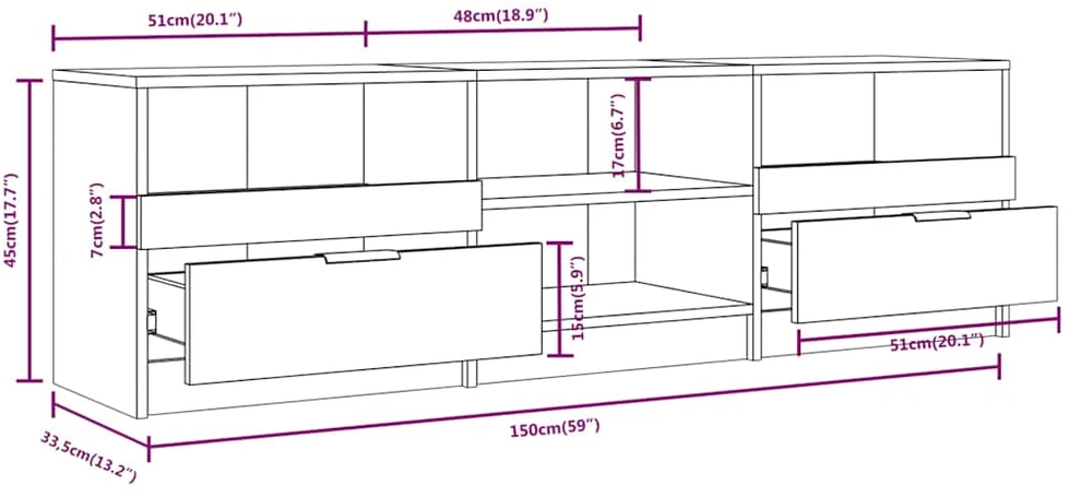 TV staliukas Televizoriaus spintelė, pilka, 150x33,5x45cm, apdirbta mediena