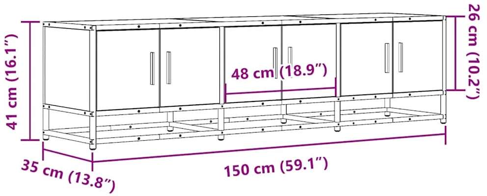 TV staliukas Televizoriaus spintelė, pilka, 150x35x41cm, mediena ir metalas