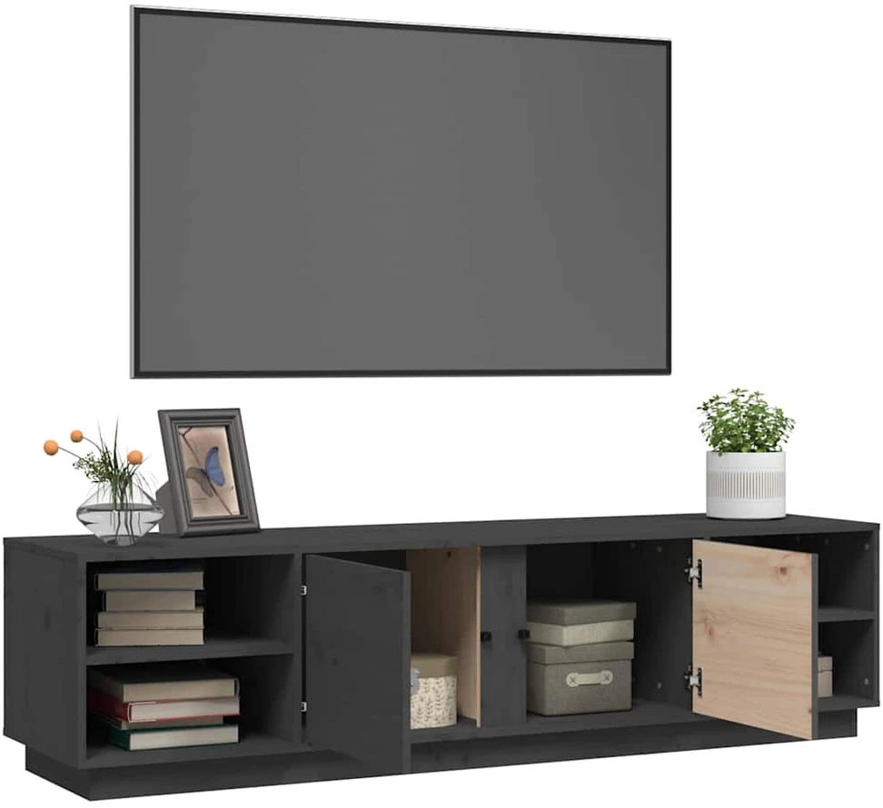 TV staliukas Televizoriaus spintelė, pilka, 156x40x40cm, pušies masyvas