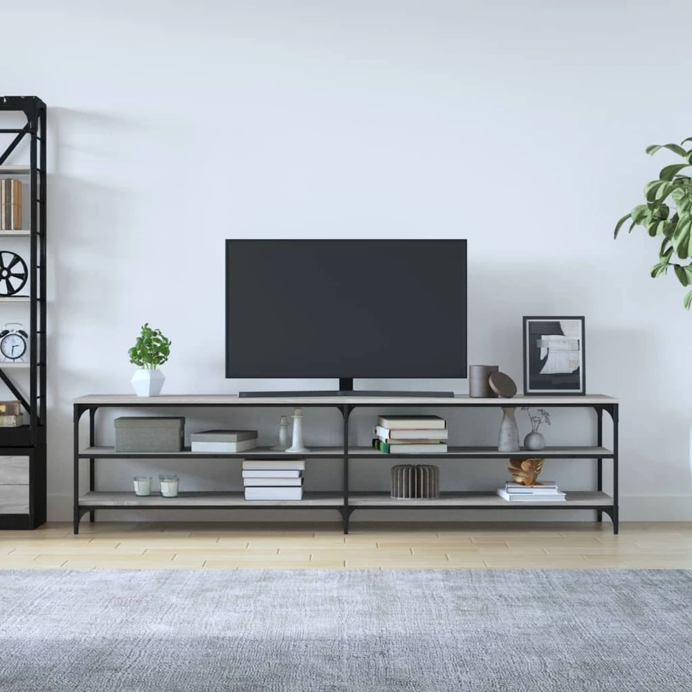 TV staliukas Televizoriaus spintelė, pilka, 200x30x50cm, mediena ir metalas