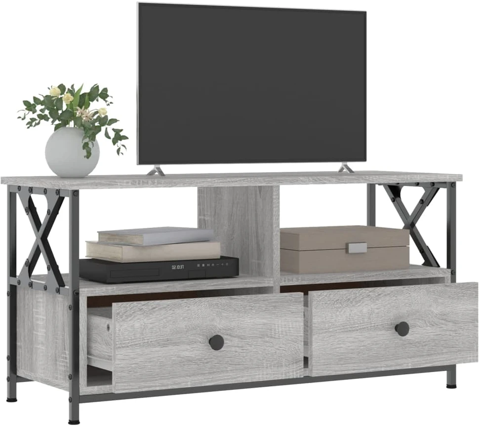 TV staliukas Televizoriaus spintelė, pilka, 90x33x45cm, mediena ir geležis
