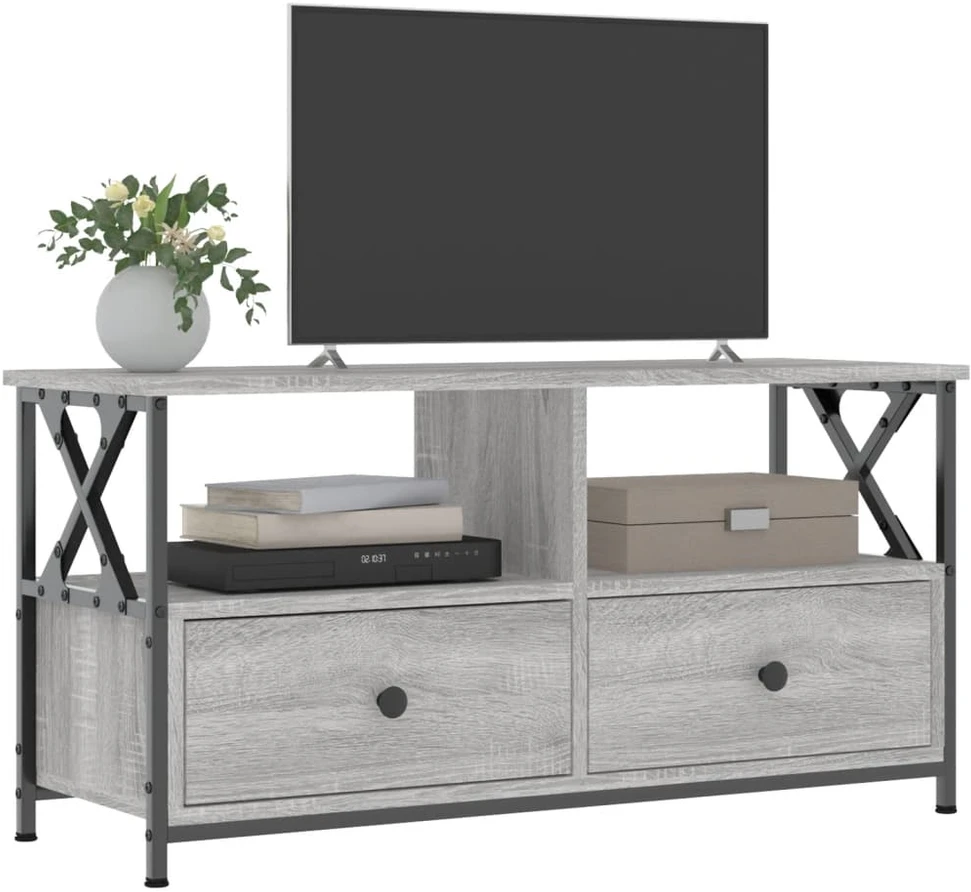 TV staliukas Televizoriaus spintelė, pilka, 90x33x45cm, mediena ir geležis