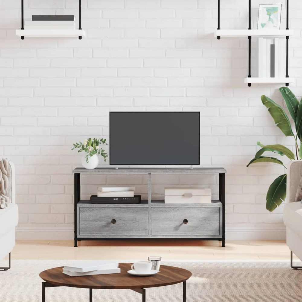 TV staliukas Televizoriaus spintelė, pilka, 90x33x45cm, mediena ir geležis