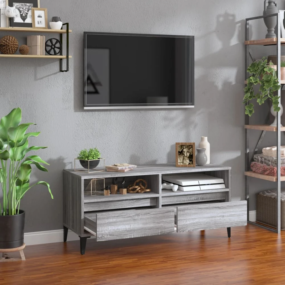 TV staliukas Televizoriaus spintelė, pilka ąžuolo, 100x34,5x44,5cm, mediena