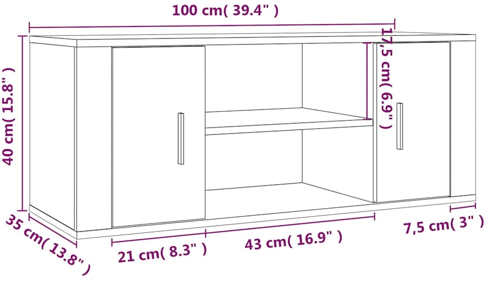 TV staliukas Televizoriaus spintelė, pilka ąžuolo, 100x35x40cm, mediena