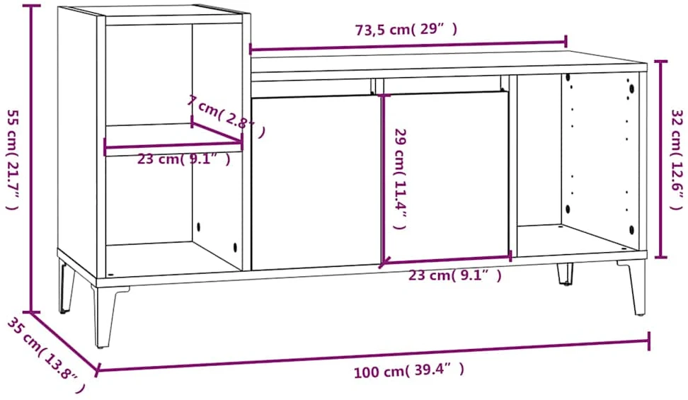 TV staliukas Televizoriaus spintelė, pilka ąžuolo, 100x35x55cm, mediena