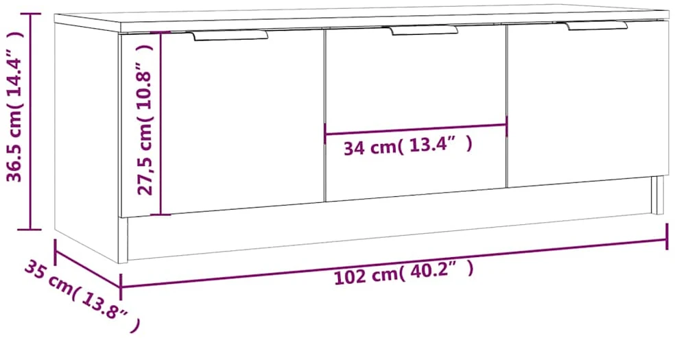 TV staliukas Televizoriaus spintelė, pilka ąžuolo, 102x35x36,5cm, mediena