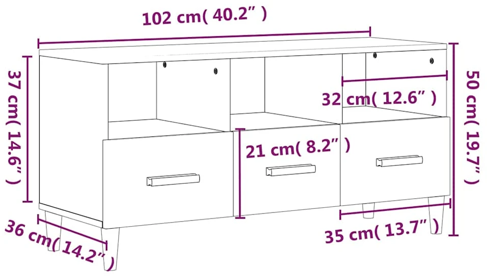 TV staliukas Televizoriaus spintelė, pilka ąžuolo, 102x36x50cm, mediena