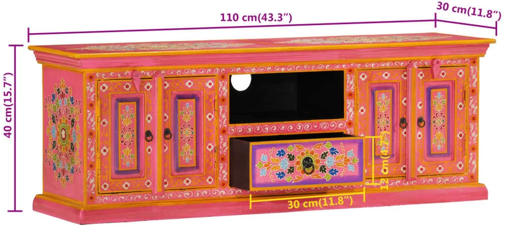 TV staliukas Televizoriaus spintelė, rožinė, 110x30x40cm, mango masyvas