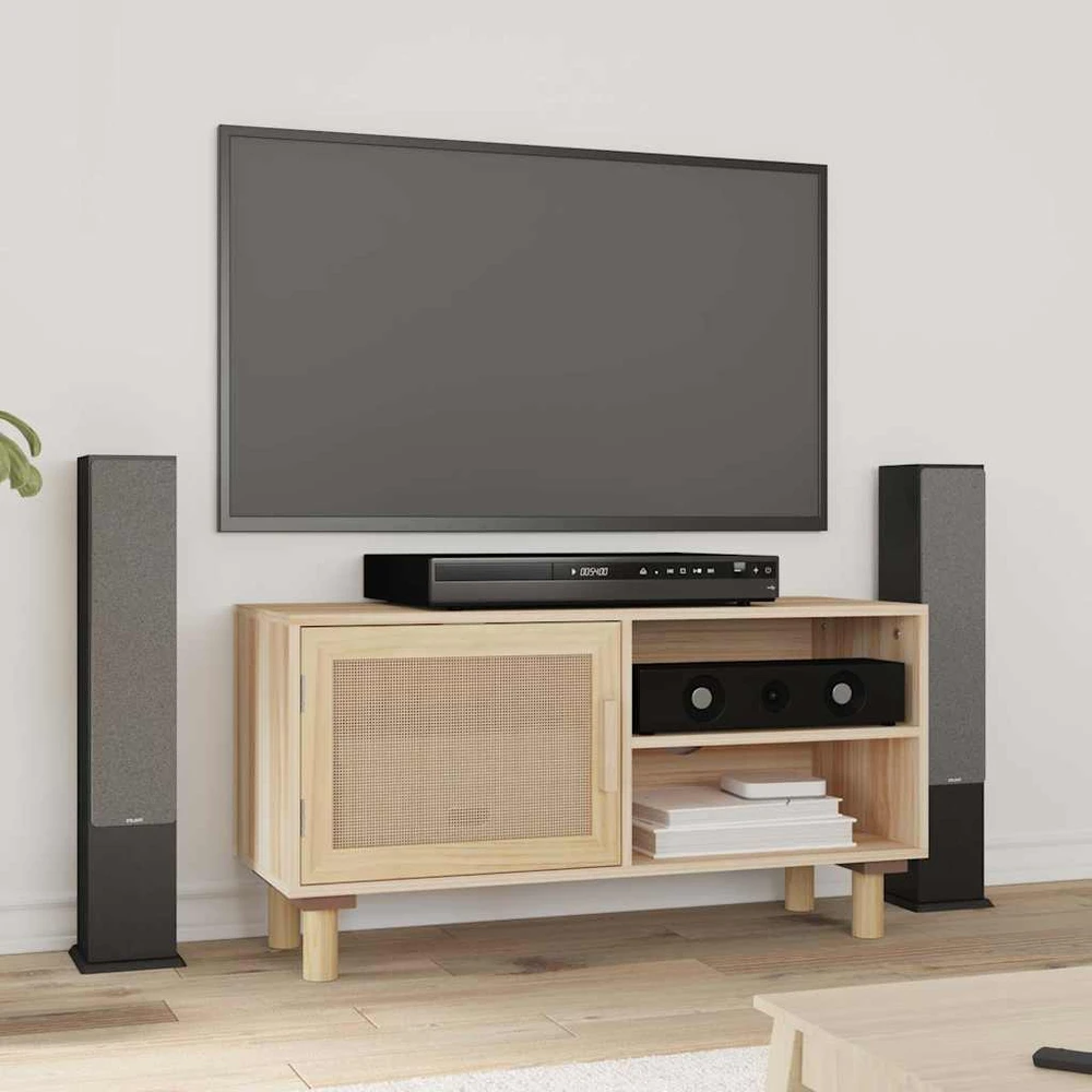 TV staliukas Televizoriaus spintelė, ruda, 80x30x40cm, pušis ir ratanas