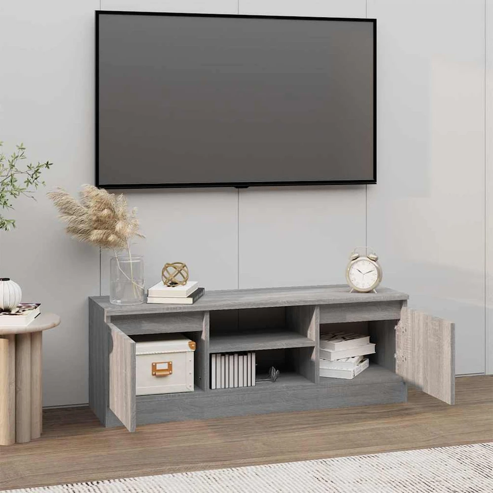 TV staliukas Televizoriaus spintelė su durelėmis, pilka ąžuolo, 102x30x36cm