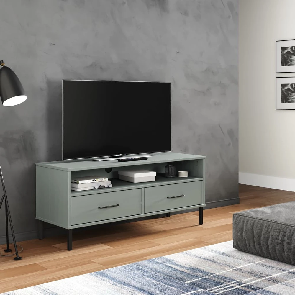 TV staliukas Televizoriaus spintelė su kojomis, pilka, pušies masyvas, OSLO