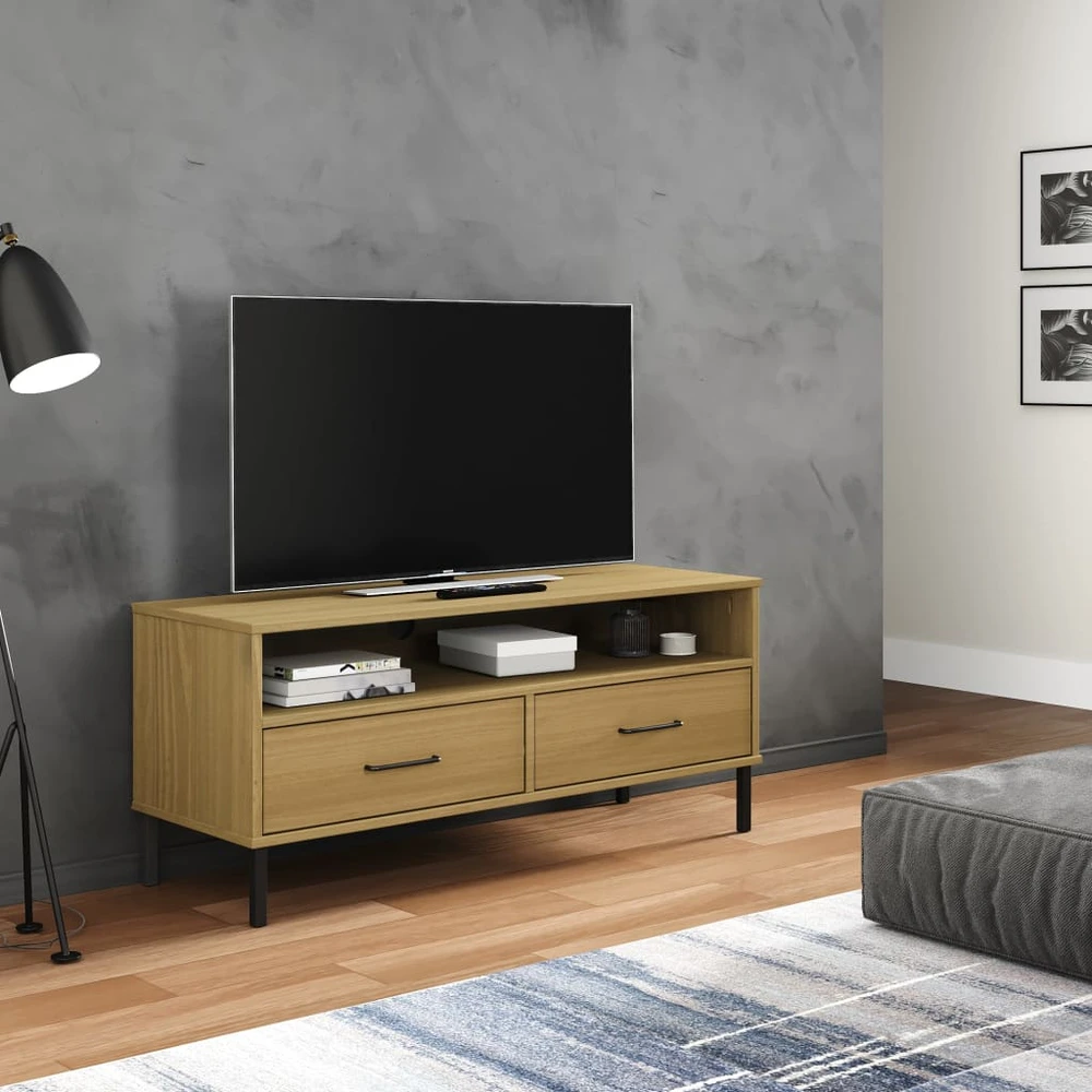 TV staliukas Televizoriaus spintelė su kojomis, ruda, pušies masyvas, OSLO
