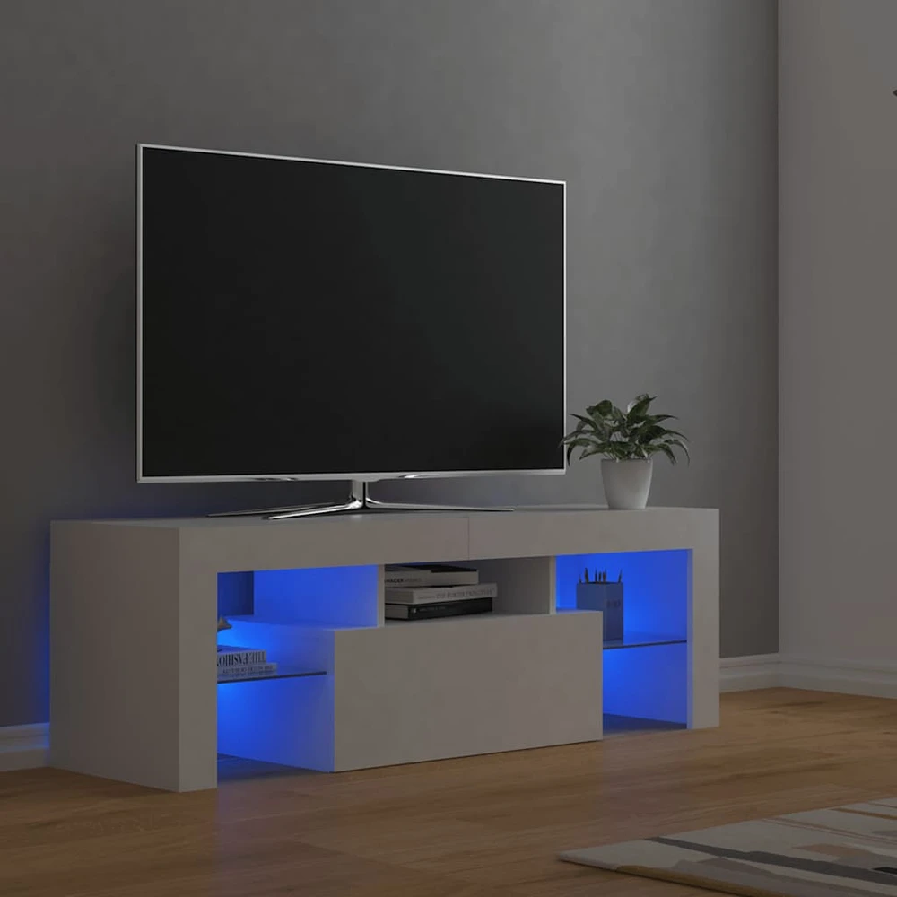 TV staliukas Televizoriaus spintelė su LED apšvietimu, balta, 120x35x40cm