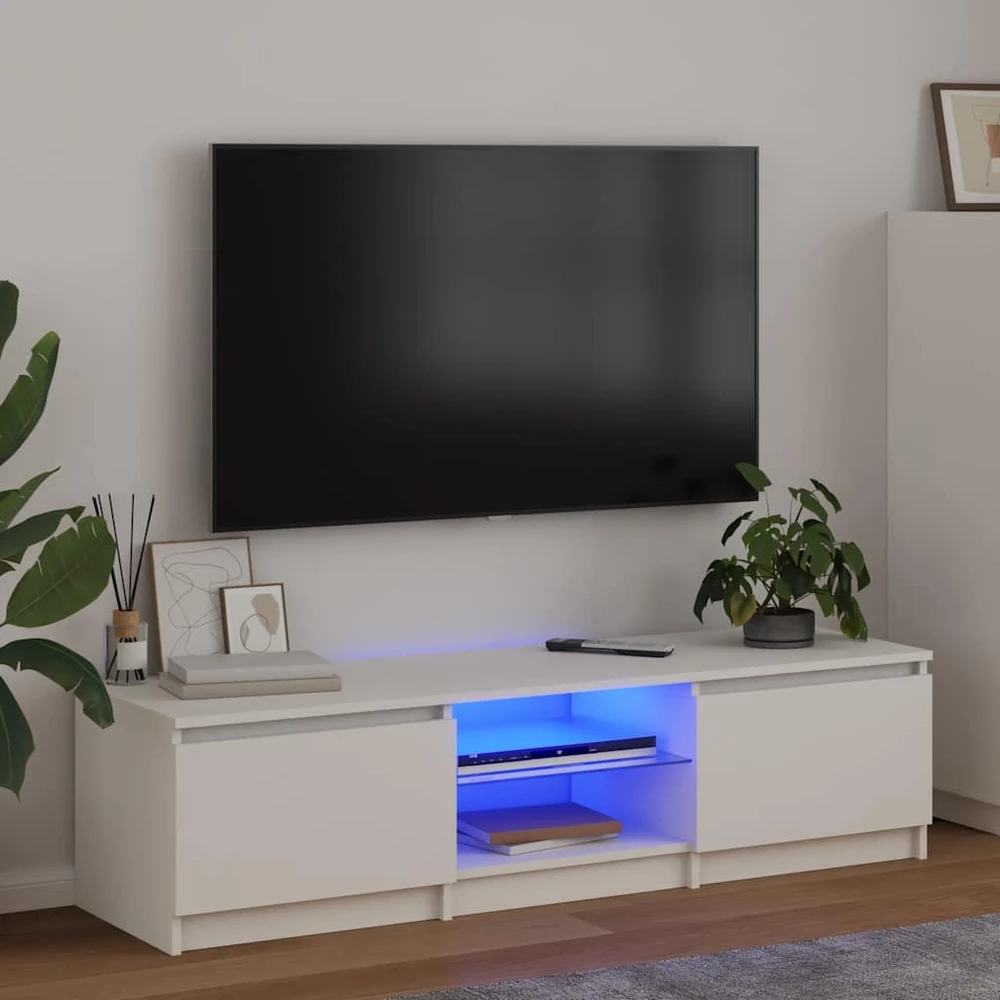 TV staliukas Televizoriaus spintelė su LED apšvietimu, balta, 140x40x35,5cm