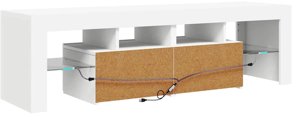 TV staliukas Televizoriaus spintelė su LED apšvietimu, balta, 140x36,5x40cm