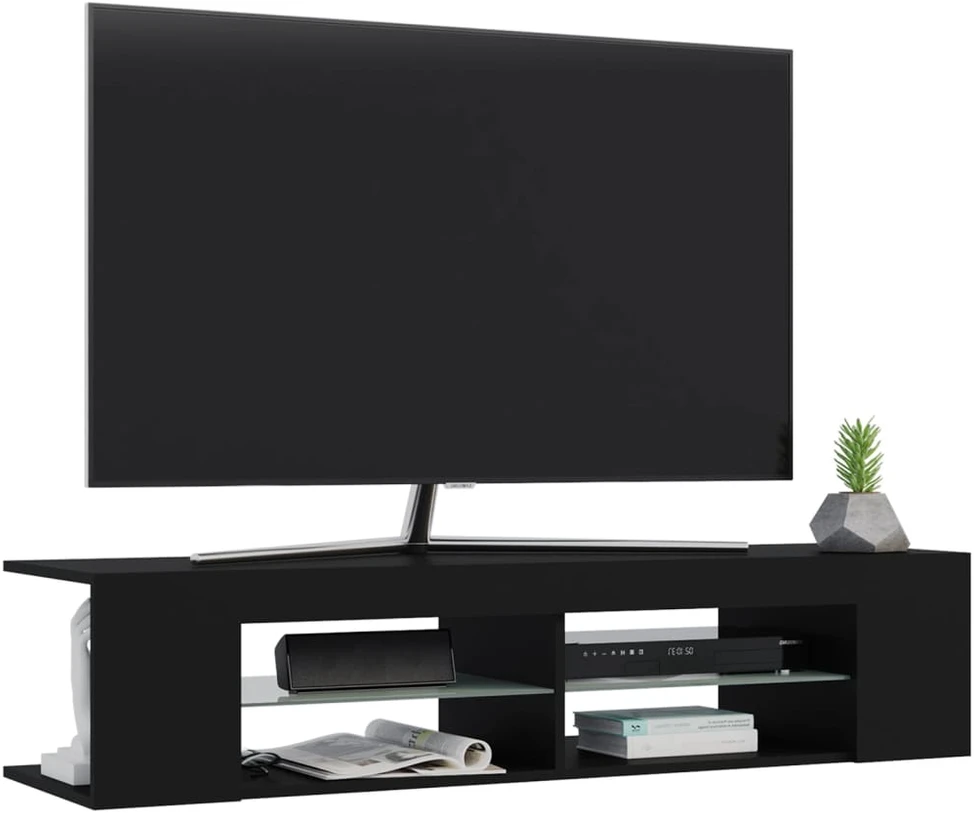 TV staliukas Televizoriaus spintelė su LED apšvietimu, juoda, 135x39x30cm