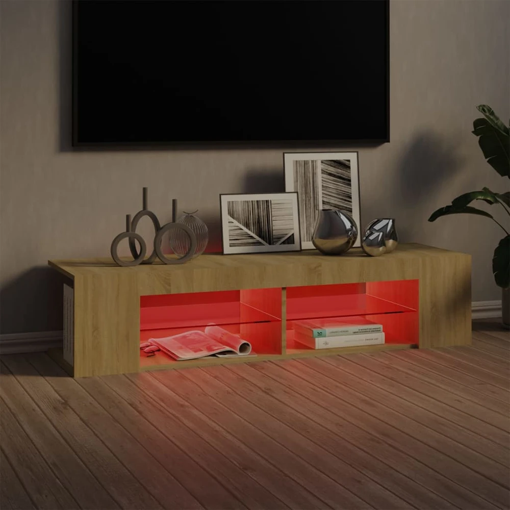 TV staliukas Televizoriaus spintelė su LED apšvietimu, ąžuolo, 135x39x30cm