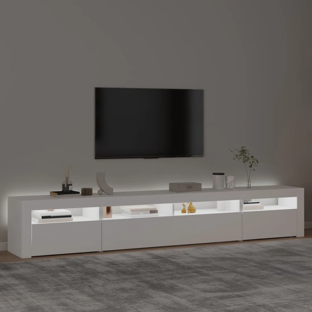 TV staliukas Televizoriaus spintelė su LED apšvietimu, balta, 240x35x40cm