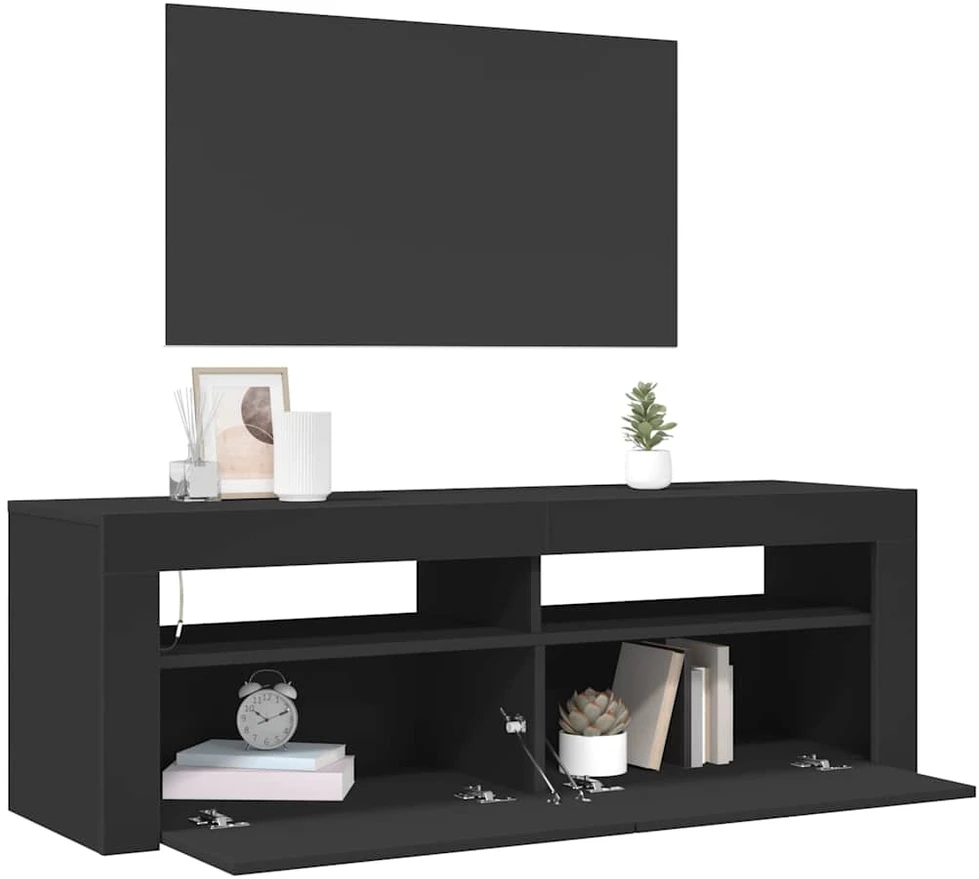 TV staliukas Televizoriaus spintelė su LED apšvietimu, juoda, 120x35x40cm