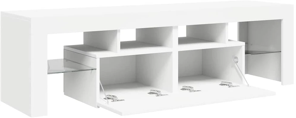 TV staliukas Televizoriaus spintelė su LED apšvietimu, balta, 140x36,5x40cm