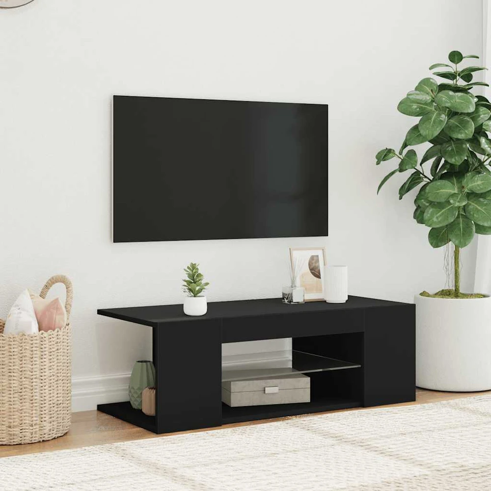 TV staliukas Televizoriaus spintelė su LED apšvietimu, juoda, 90x39x30cm