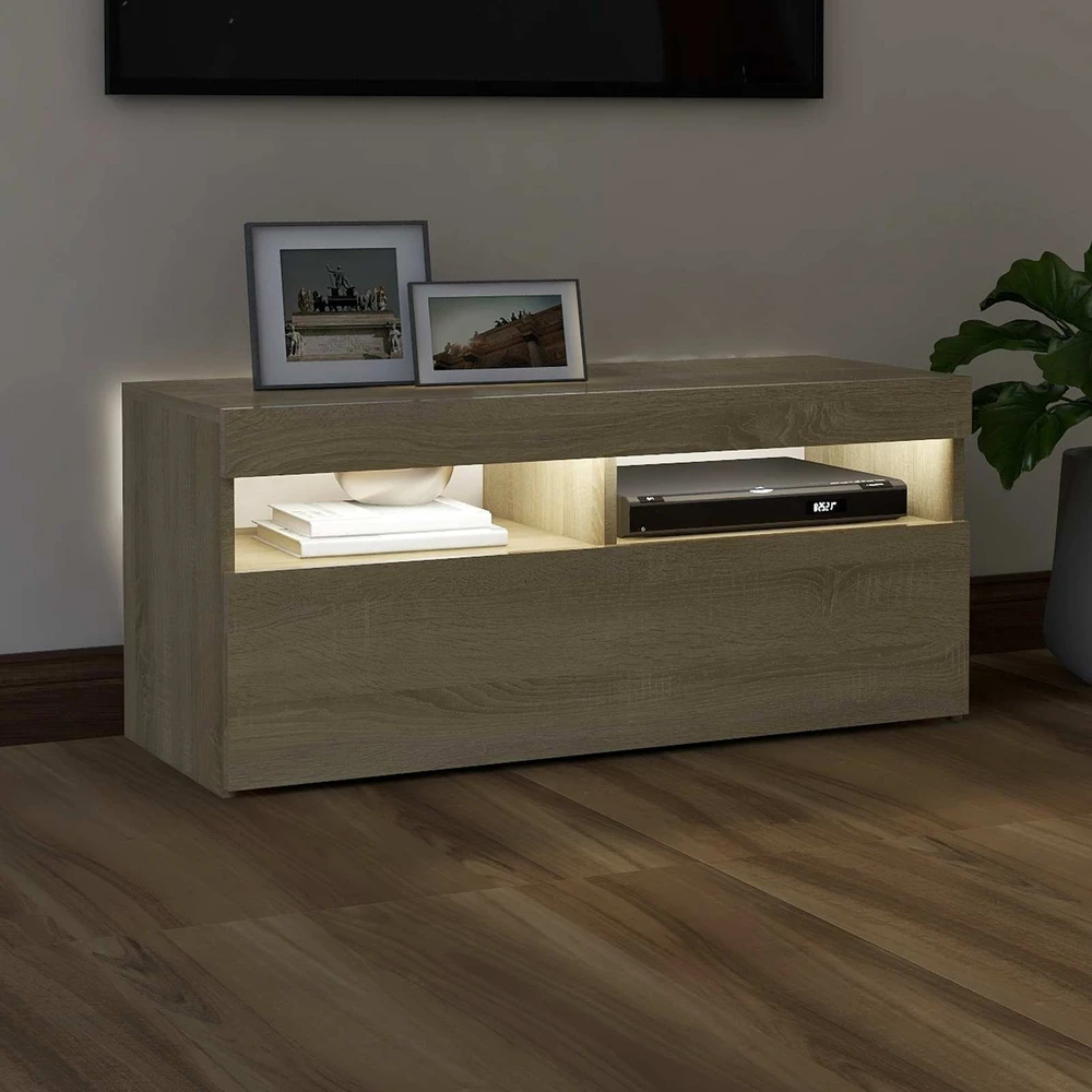 TV staliukas Televizoriaus spintelė su LED apšvietimu, ąžuolo, 90x35x40cm