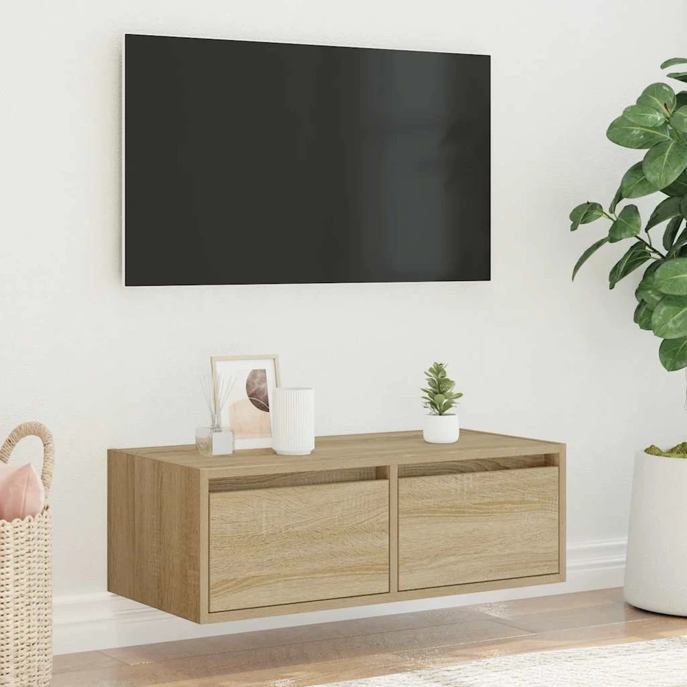 TV staliukas Televizoriaus spintelė su LED apšvietimu, ąžuolo, 75x35,5x25 cm
