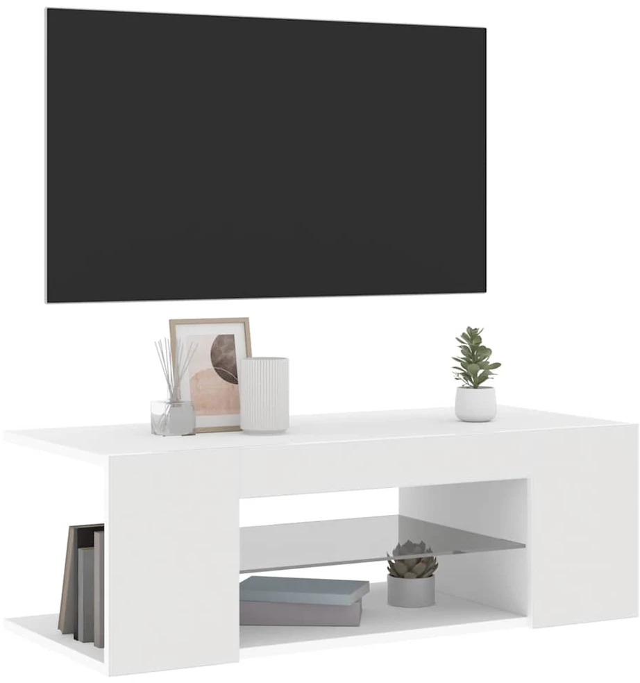 TV staliukas Televizoriaus spintelė su LED apšvietimu, balta, 90x39x30cm