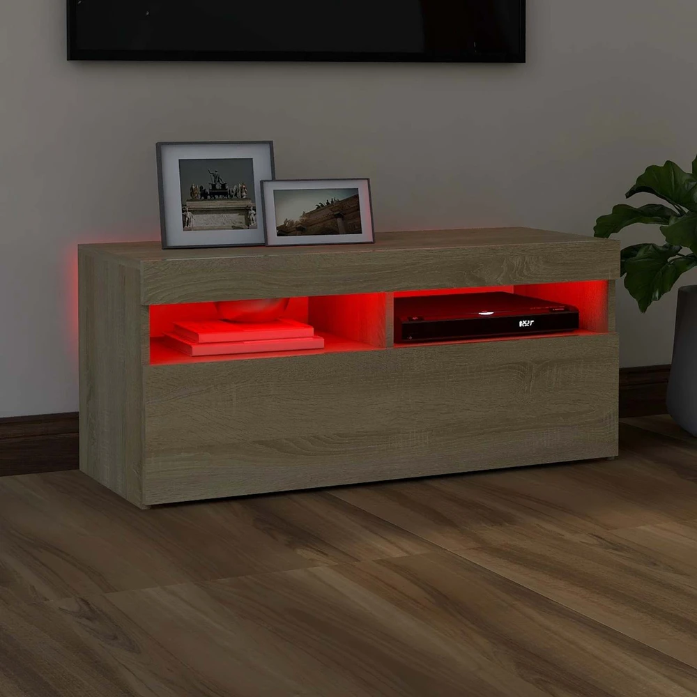 TV staliukas Televizoriaus spintelė su LED apšvietimu, ąžuolo, 90x35x40cm