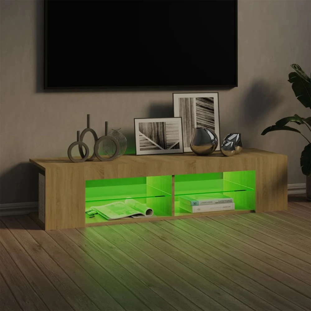 TV staliukas Televizoriaus spintelė su LED apšvietimu, ąžuolo, 135x39x30cm