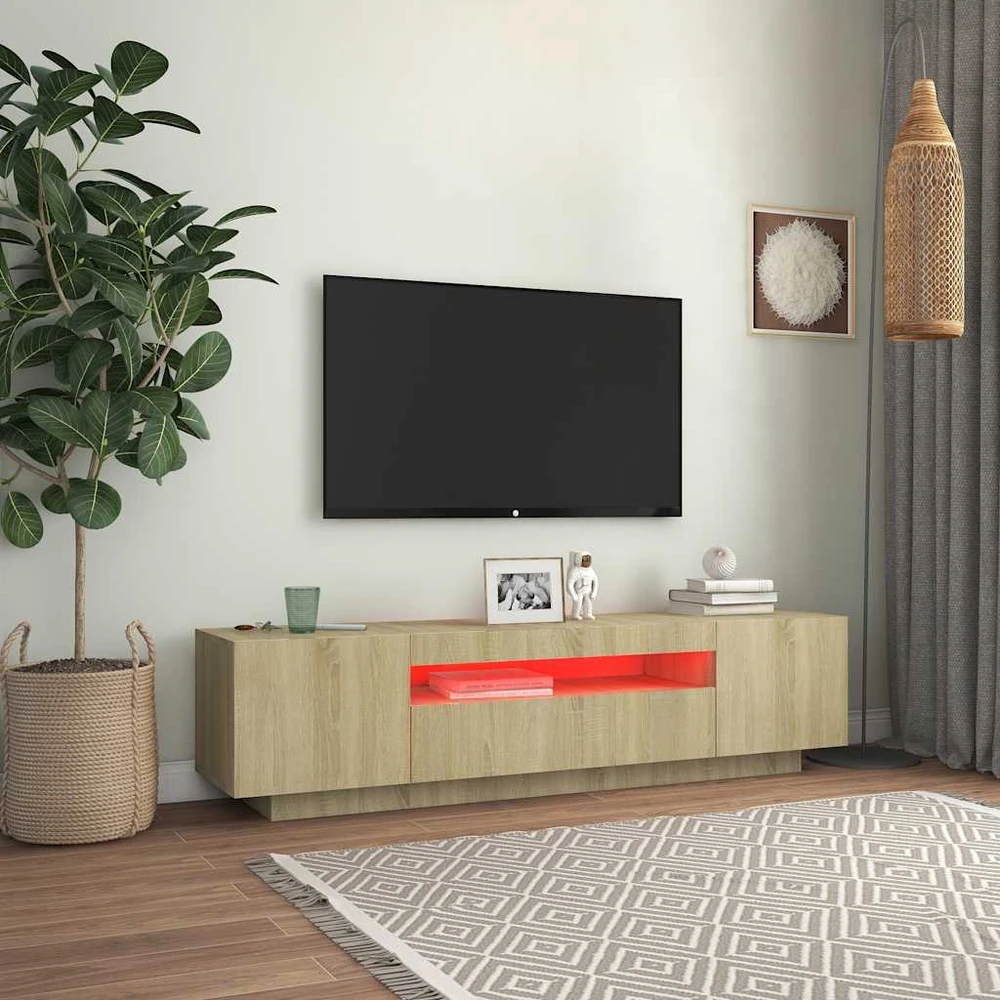 TV staliukas Televizoriaus spintelė su LED apšvietimu, ąžuolo, 160x35x40cm