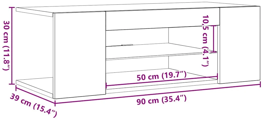 TV staliukas Televizoriaus spintelė su LED apšvietimu, ąžuolo, 90x39x30cm