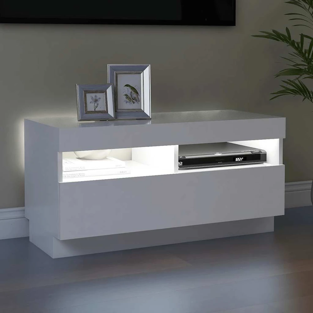 TV staliukas Televizoriaus spintelė su LED apšvietimu, balta, 80x35x40cm