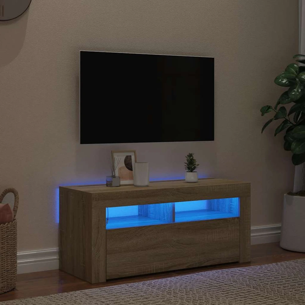 TV staliukas Televizoriaus spintelė su LED apšvietimu, ąžuolo, 90x35x40cm