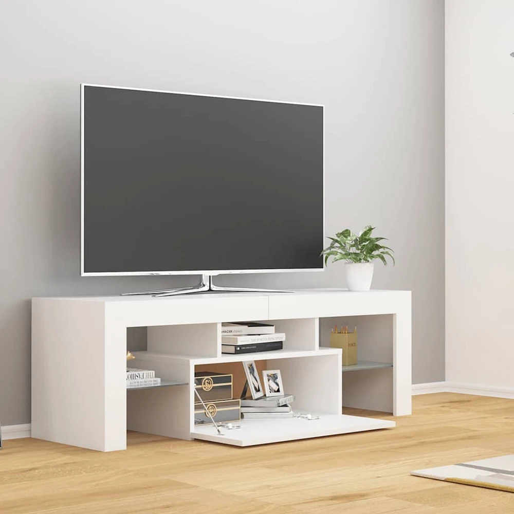 TV staliukas Televizoriaus spintelė su LED apšvietimu, balta, 120x35x40cm