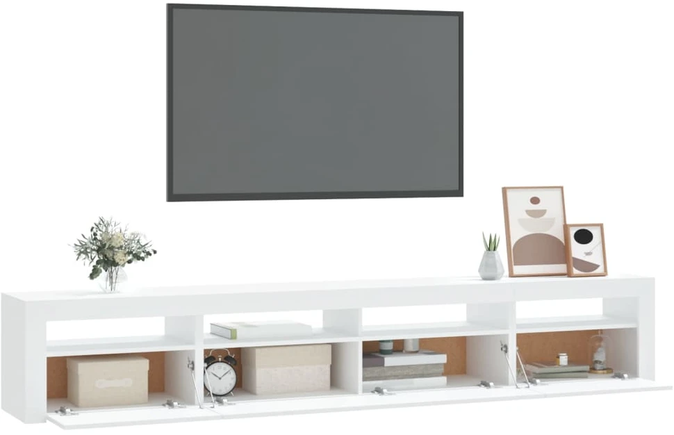 TV staliukas Televizoriaus spintelė su LED apšvietimu, balta, 240x35x40cm