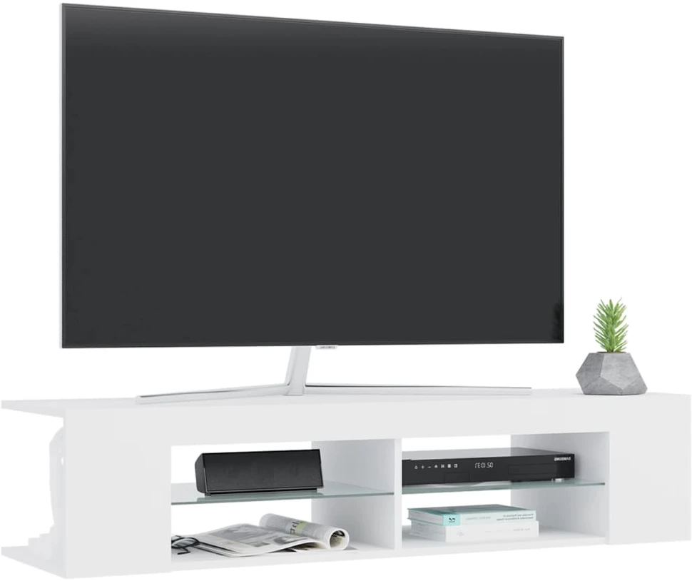 TV staliukas Televizoriaus spintelė su LED apšvietimu, balta, 135x39x30cm