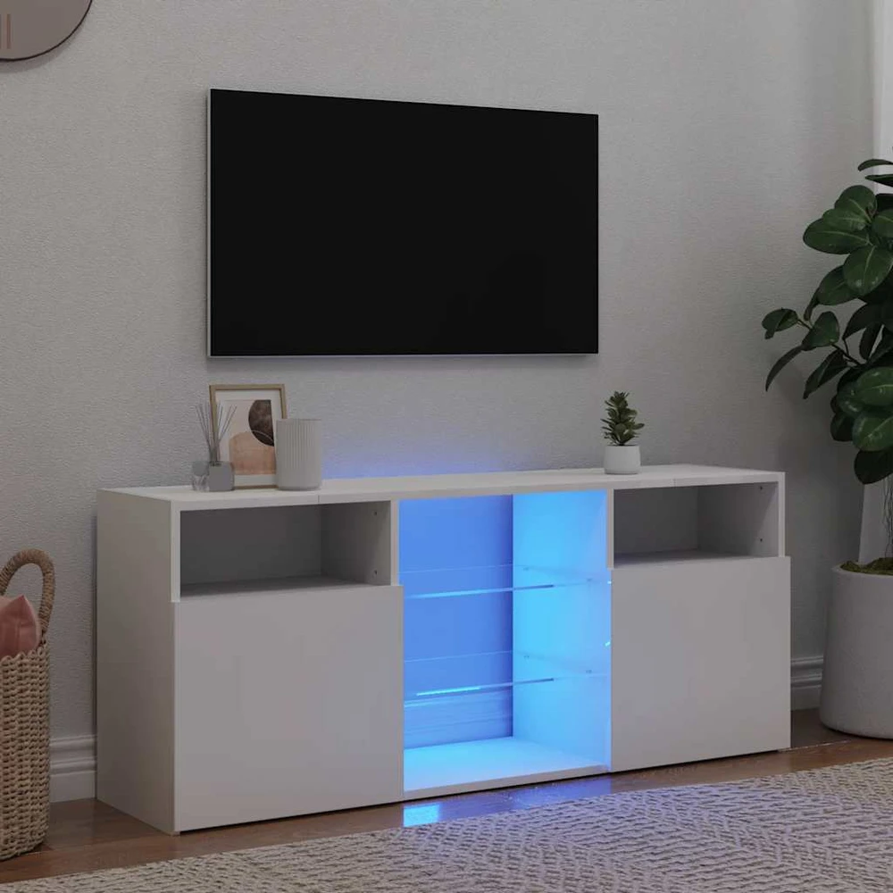 TV staliukas Televizoriaus spintelė su LED apšvietimu, balta, 120x30x50cm