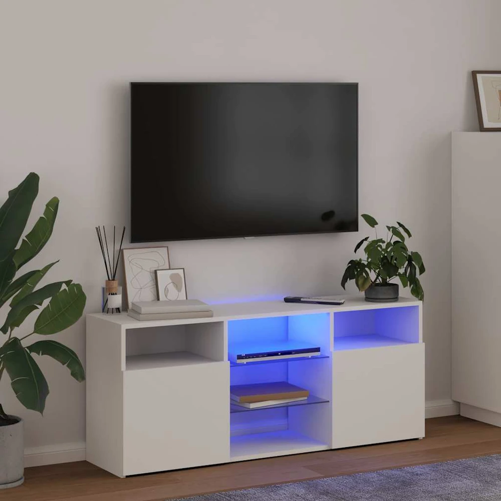 TV staliukas Televizoriaus spintelė su LED apšvietimu, balta, 120x30x50cm