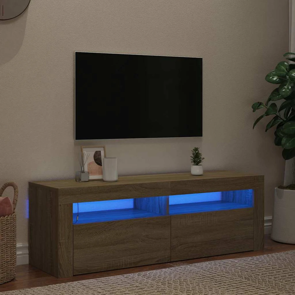 TV staliukas Televizoriaus spintelė su LED apšvietimu, ąžuolo, 120x35x40cm