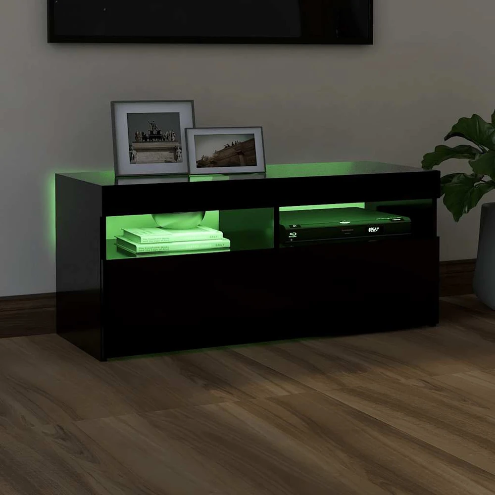 TV staliukas Televizoriaus spintelė su LED apšvietimu, juoda, 90x35x40cm