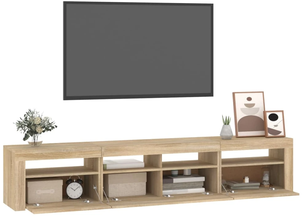 TV staliukas Televizoriaus spintelė su LED apšvietimu, ąžuolo, 210x35x40cm