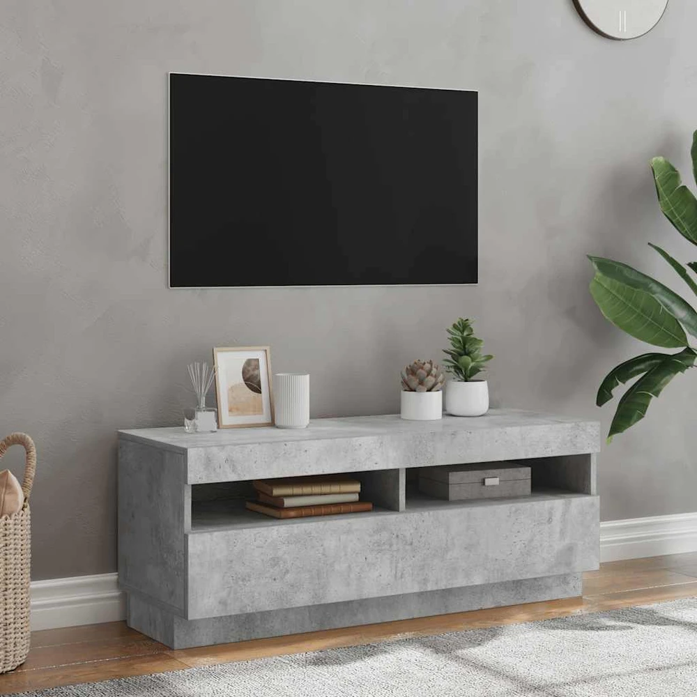 TV staliukas Televizoriaus spintelė su LED apšvietimu, pilka, 100x35x40cm