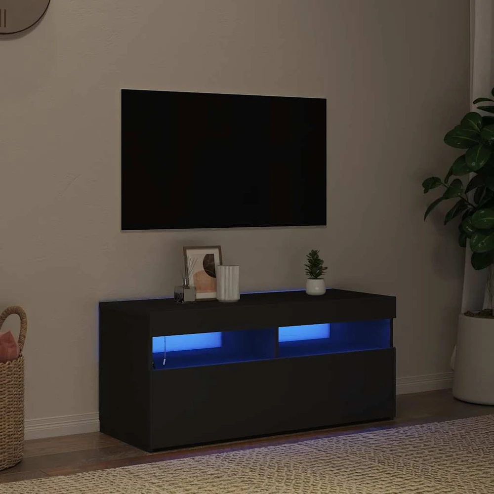 TV staliukas Televizoriaus spintelė su LED apšvietimu, juoda, 90x35x40cm